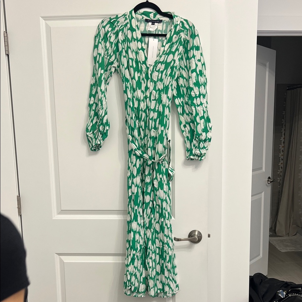 French Connection Green and White Long Sleeve Dress